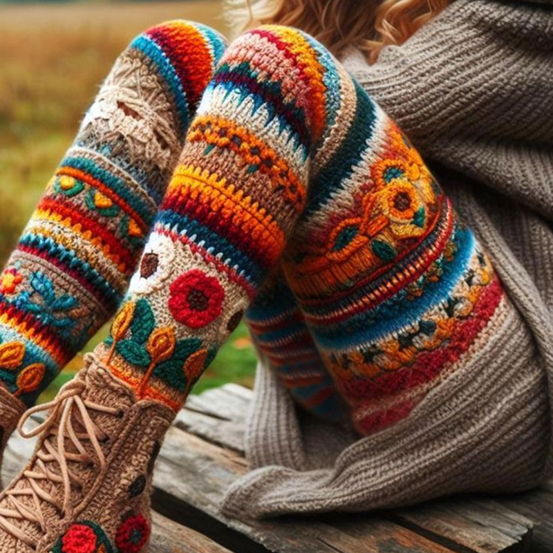 Damskie Legginsy Szydełkowe z Dzianiny | Zimowy