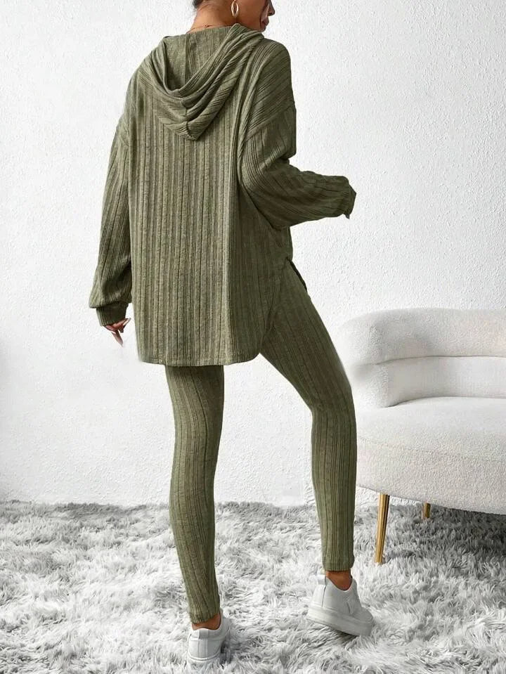 Damski Komplet Prążkowany Slim Fit z Dzianiny | Oversize