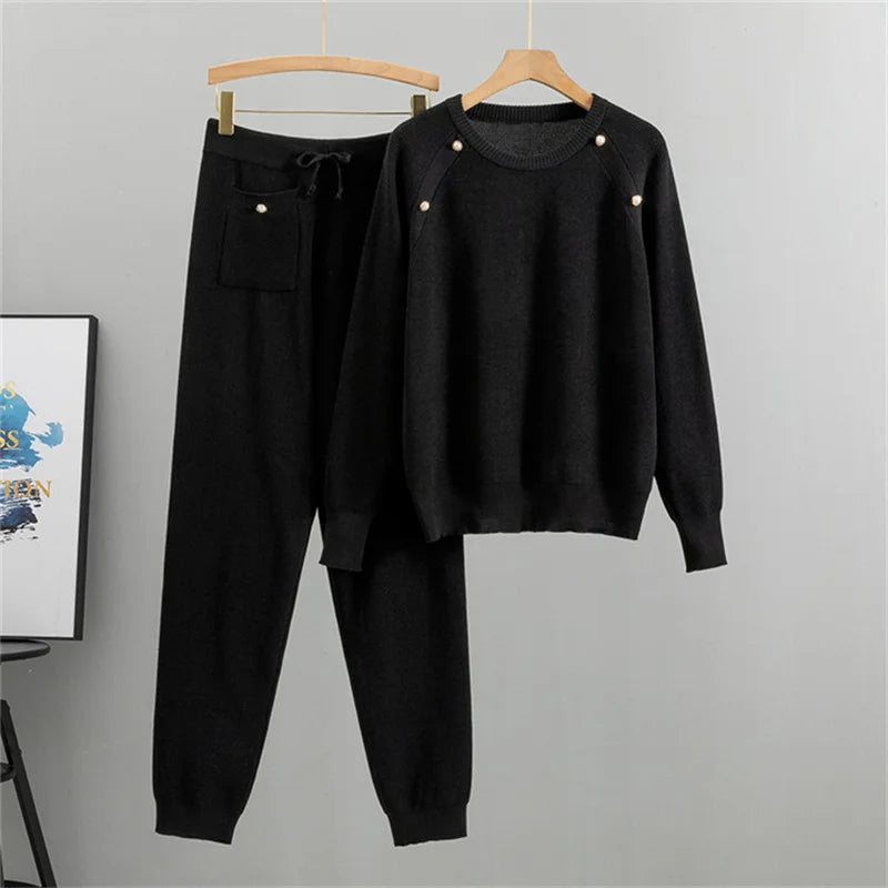 Damski Komplet Prążkowany Zimowa z Dzianiny | Loungewear