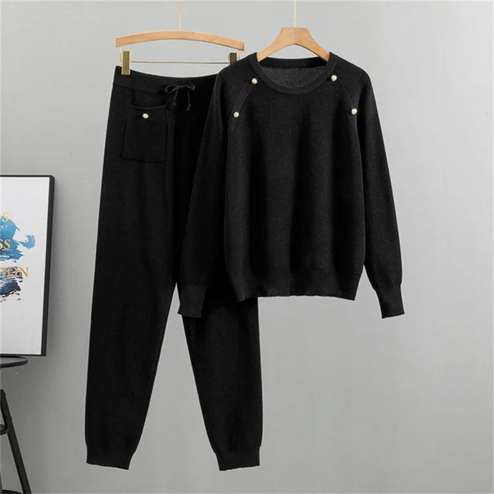 Damski Komplet Prążkowany Zimowa z Dzianiny | Loungewear