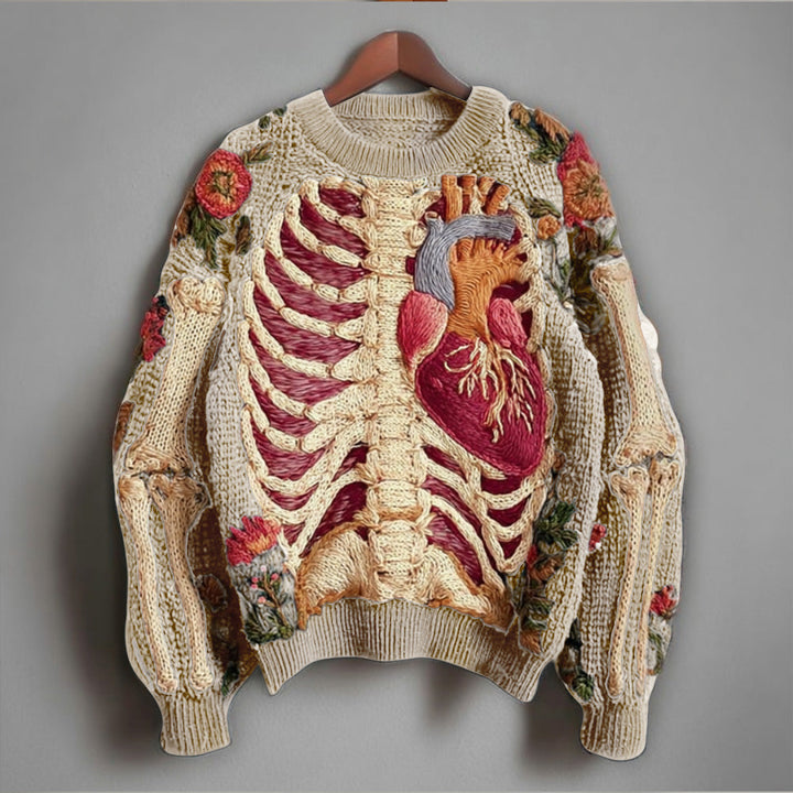 Damski Sweter Oversize Haftowany z Dzianiny | Halloween