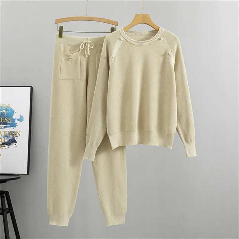Damski Komplet Prążkowany Zimowa z Dzianiny | Loungewear