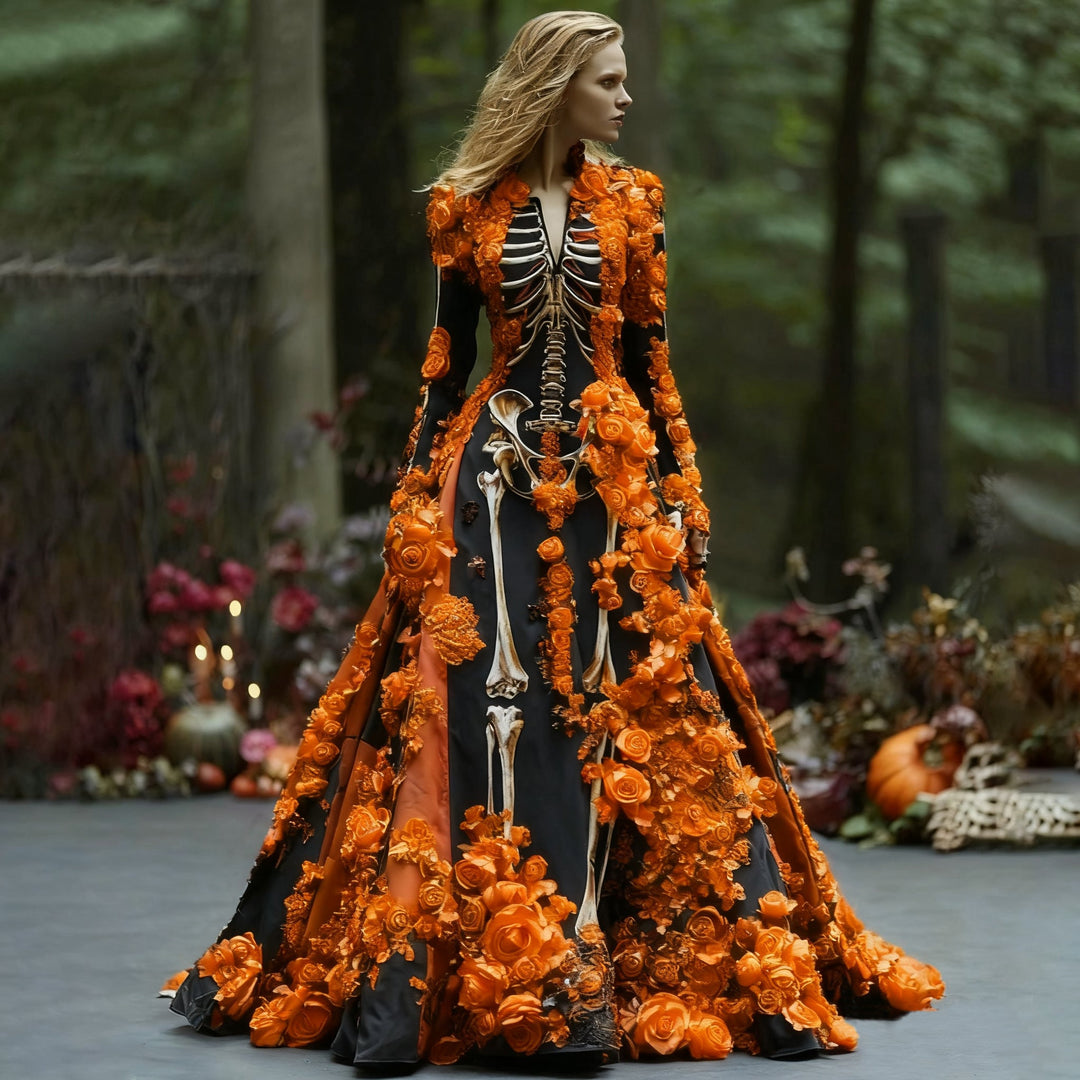 Damska Sukienka Maxi Impreza w Kwiaty | Halloween