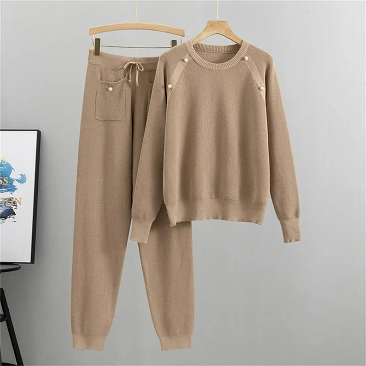Damski Komplet Prążkowany Zimowa z Dzianiny | Loungewear