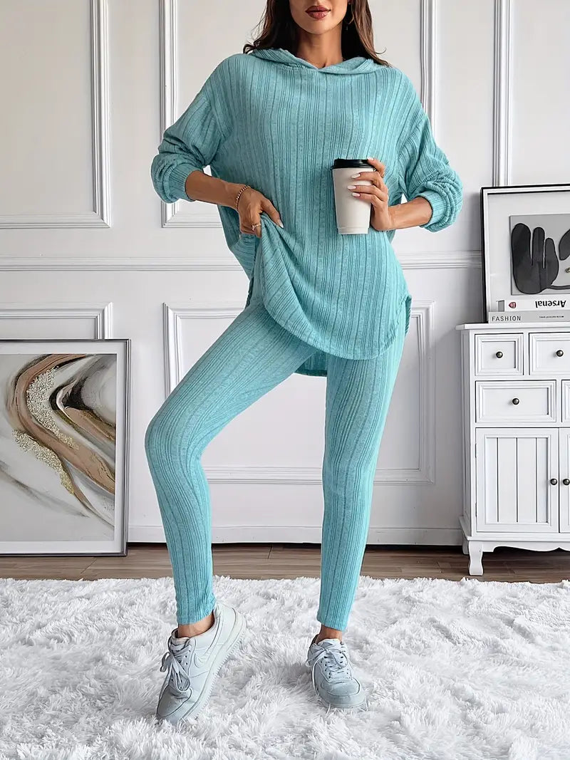 Damski Komplet Prążkowany Slim Fit z Dzianiny | Oversize