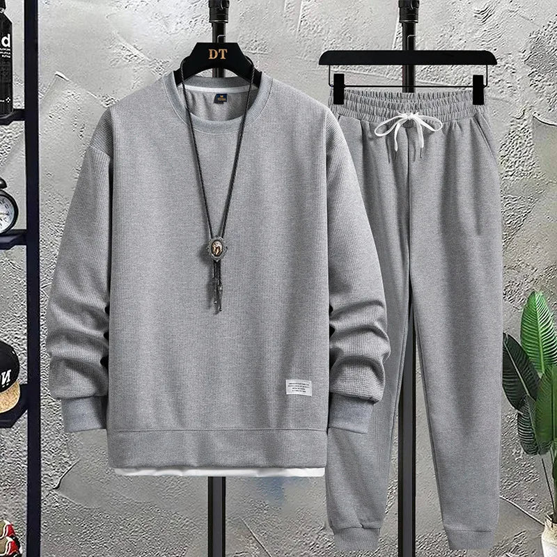 Męski Dres Slim Fit z Dzianiny | Okrągły Dekolt