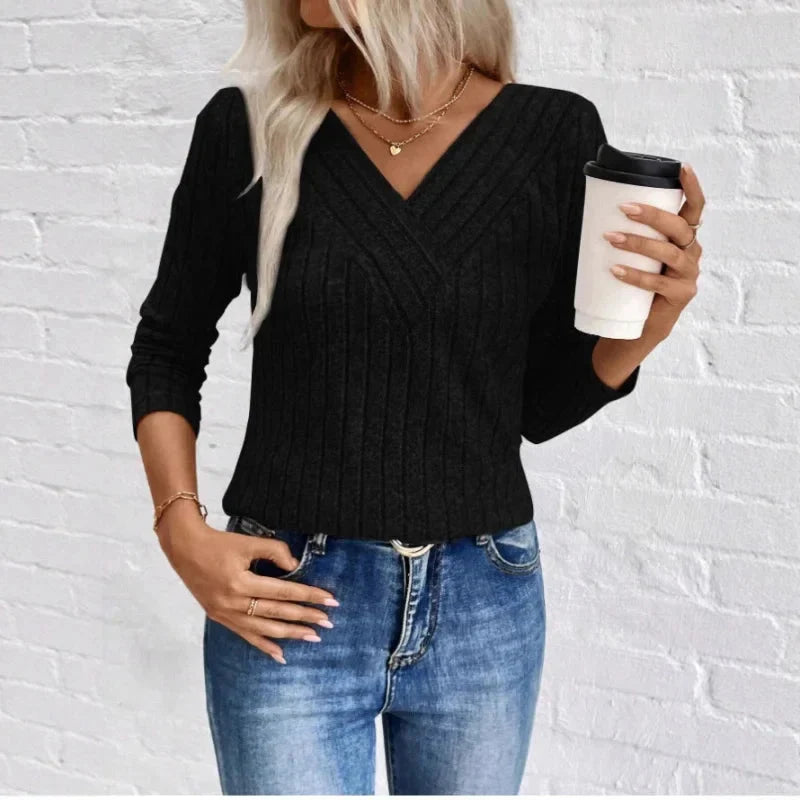 Damski Top Prążkowany Kopertowy | V-Neck
