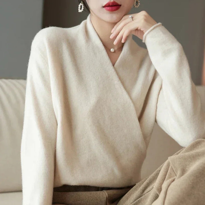 Damski Sweter V-Neck Ciepły z Dzianiny | Kopertowy