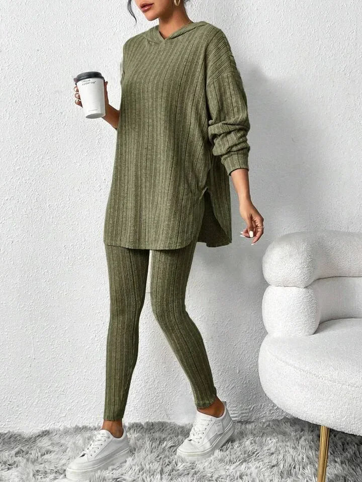 Damski Komplet Prążkowany Slim Fit z Dzianiny | Oversize