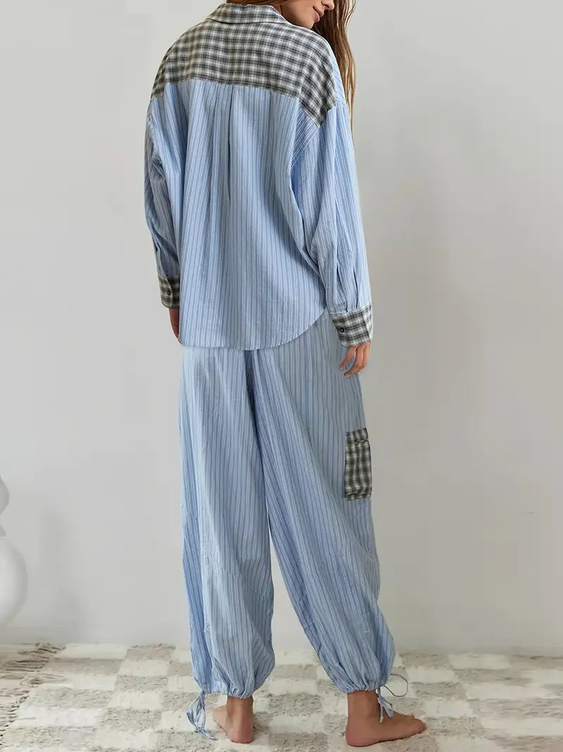 Damski Komplet Guzik Koszula Spodnie | Oversize
