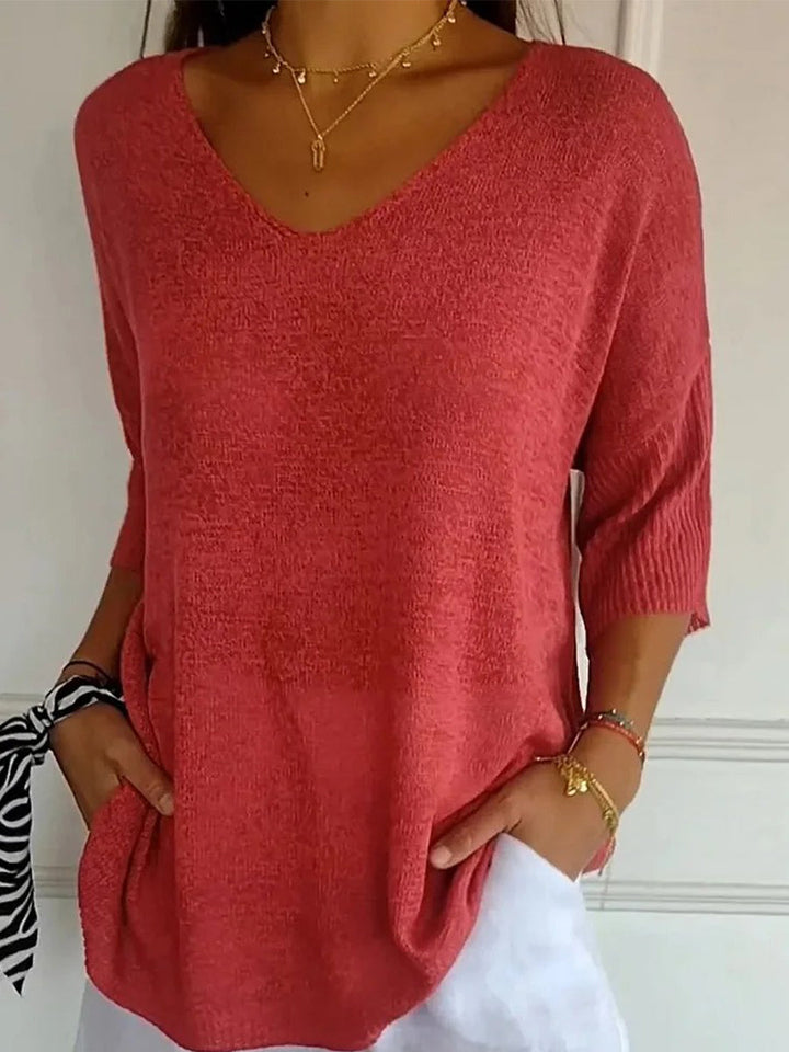 Damski Casualowy Dzianinowy Top | Rękaw 3/4