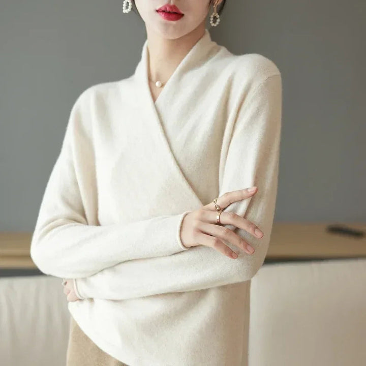 Damski Sweter V-Neck Ciepły z Dzianiny | Kopertowy