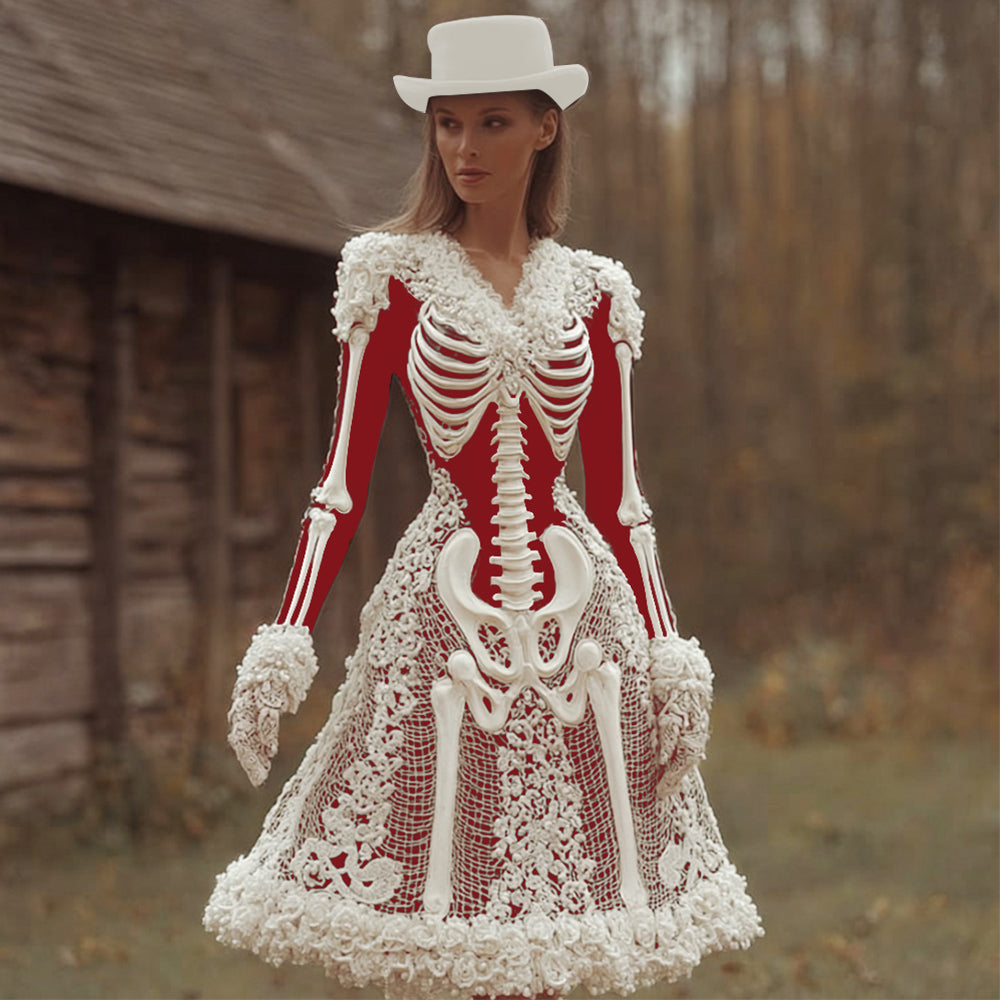 Damska Sukienka Mini Vintage Halloween | Zimowa