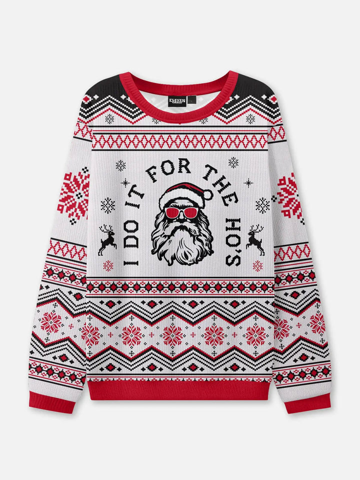 Unisex Sweter Świąteczny Wzór z Dzianiny | Biały