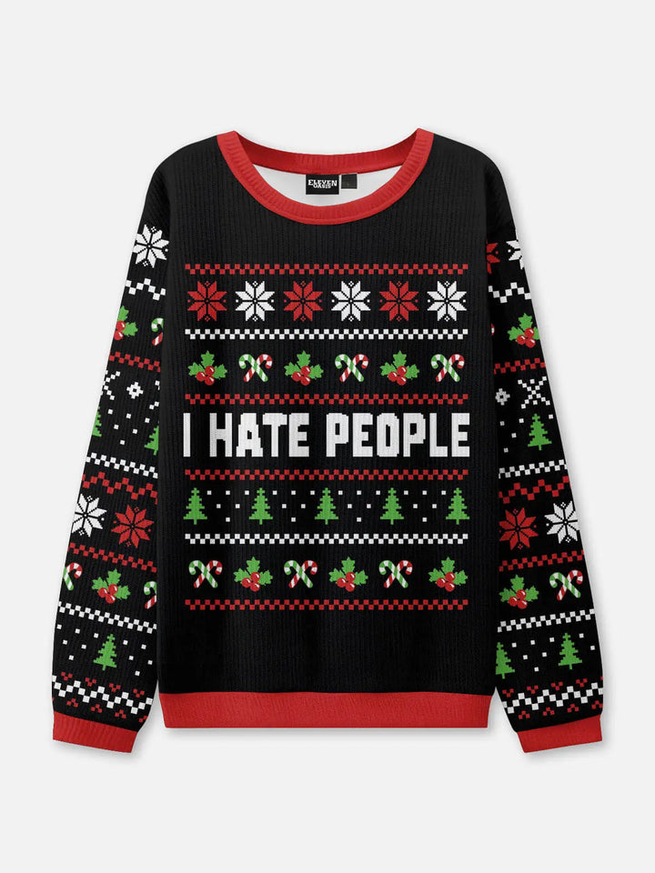 Unisex Sweter Świąteczny Czarny Wzór z Dzianiny | Ciepły