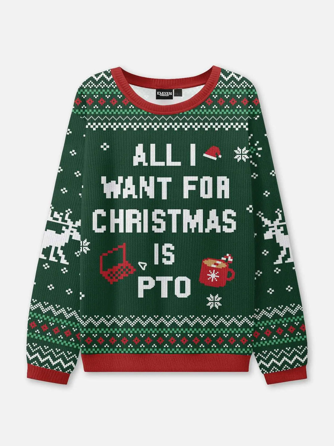 Unisex Sweter Świąteczny Zimowa Prążkowany z Dzianiny | Okrągły Dekolt