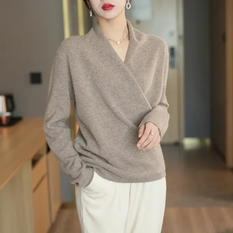Damski Sweter V-Neck Ciepły z Dzianiny | Kopertowy