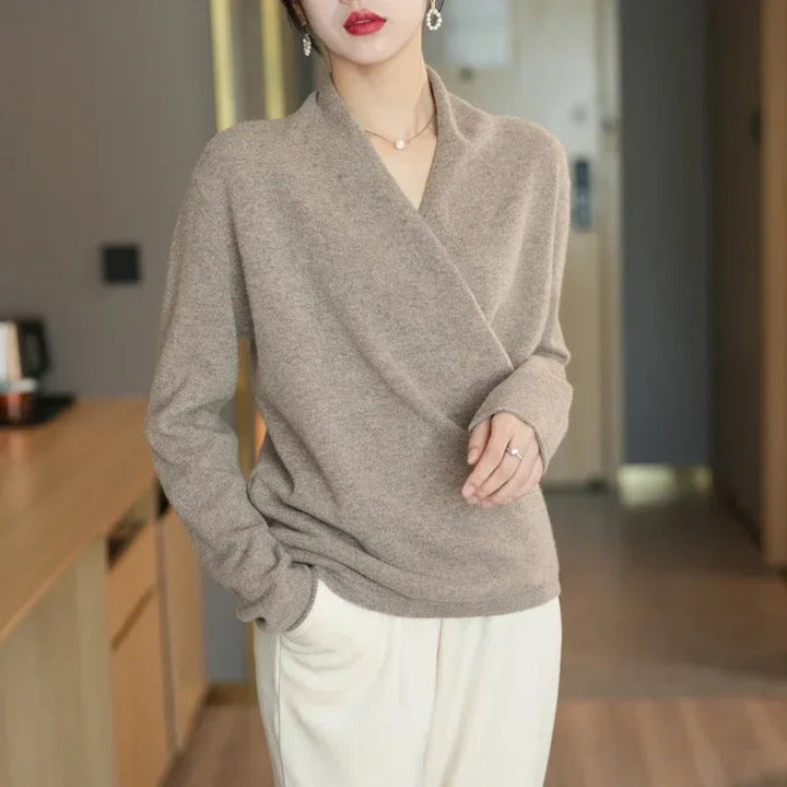 Damski Sweter V-Neck Ciepły z Dzianiny | Kopertowy