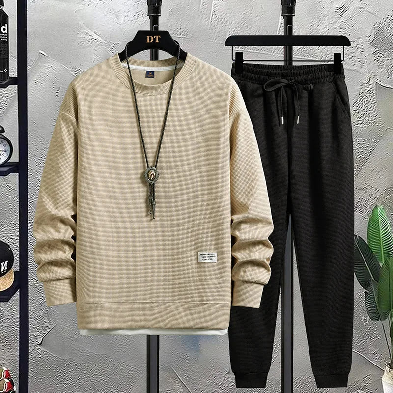 Męski Dres Slim Fit z Dzianiny | Okrągły Dekolt