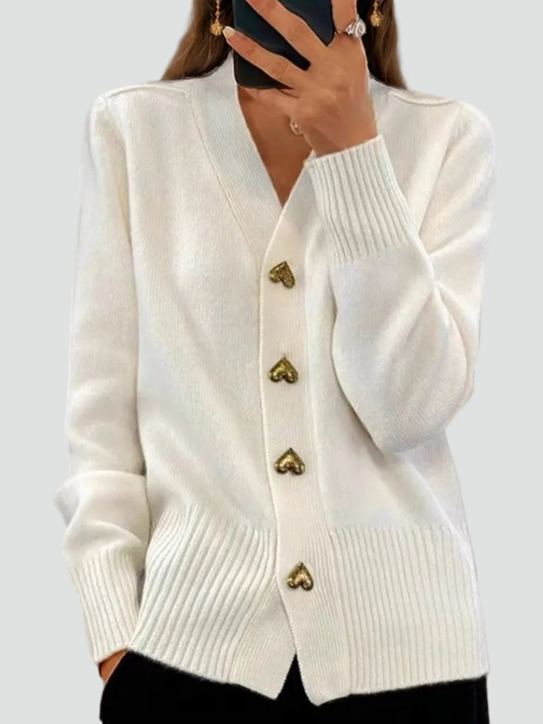 Damski Kardigan z Dzianiny Na Guziki Zimowy | V-Neck