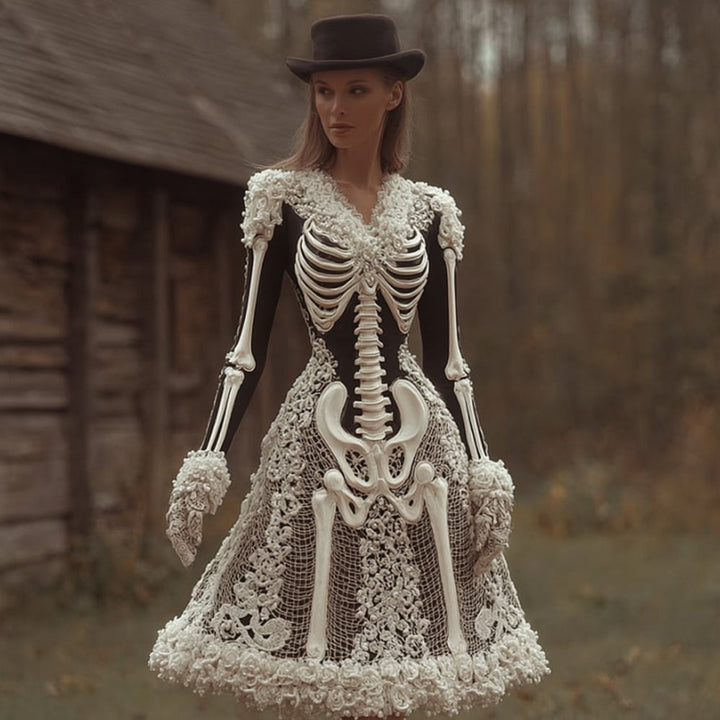 Damska Sukienka Mini Vintage Halloween | Zimowa