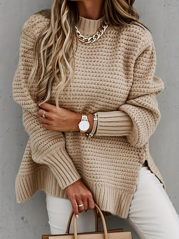 Damski Sweter Oversize Prążkowany z Dzianiny | Ciepły