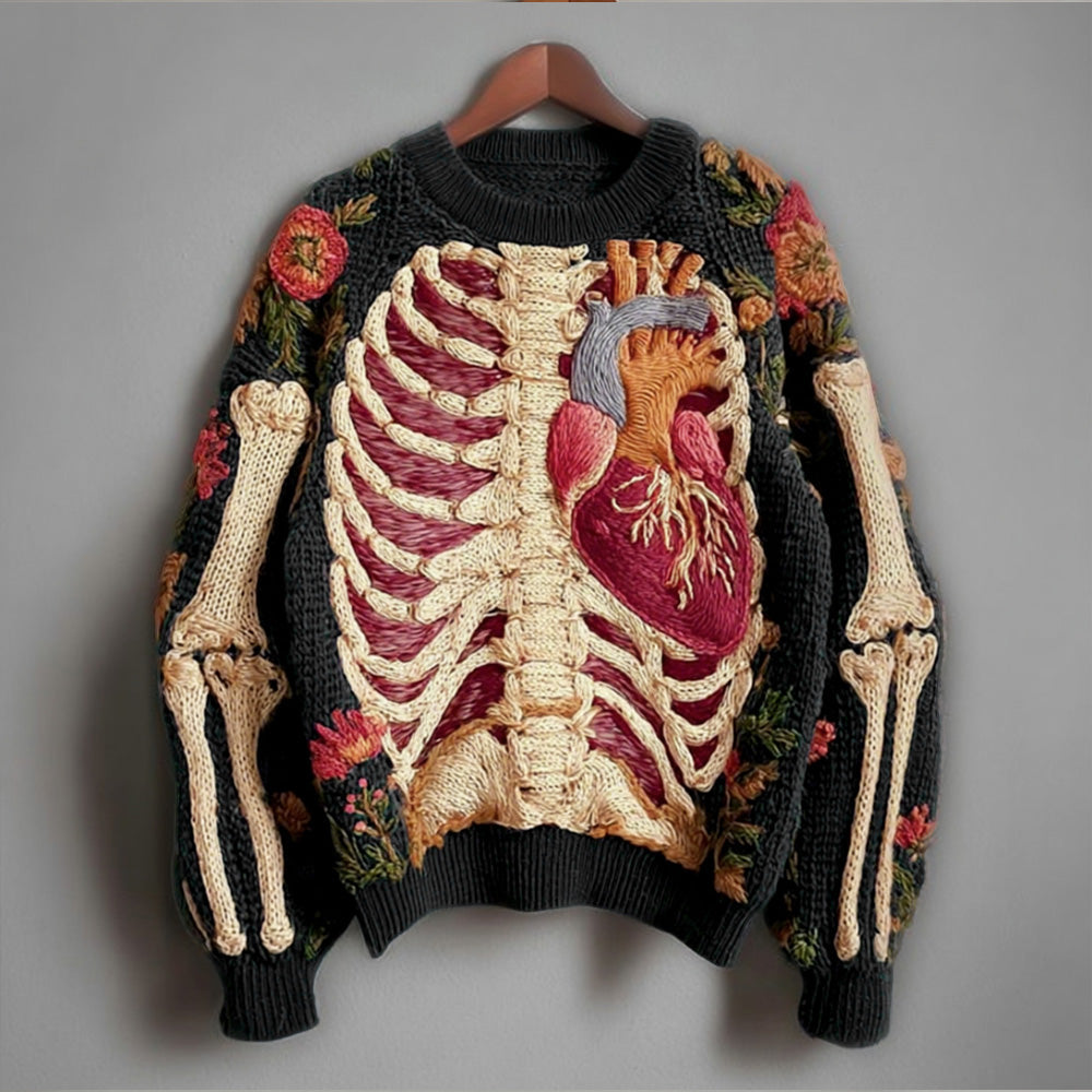 Damski Sweter Oversize Haftowany z Dzianiny | Halloween