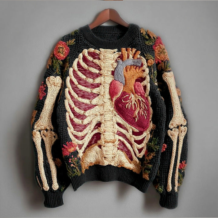 Damski Sweter Oversize Haftowany z Dzianiny | Halloween
