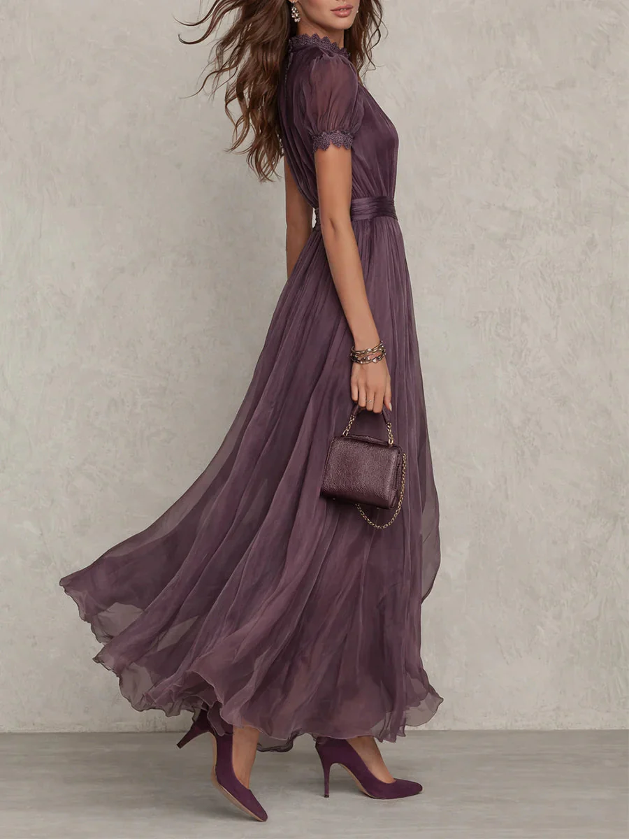 Damska Elegancka Sukienka Vintage ze Stójką | Maxi