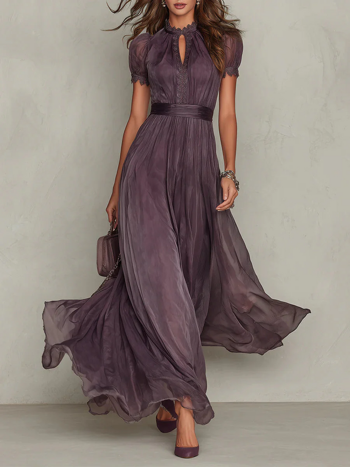 Damska Elegancka Sukienka Vintage ze Stójką | Maxi