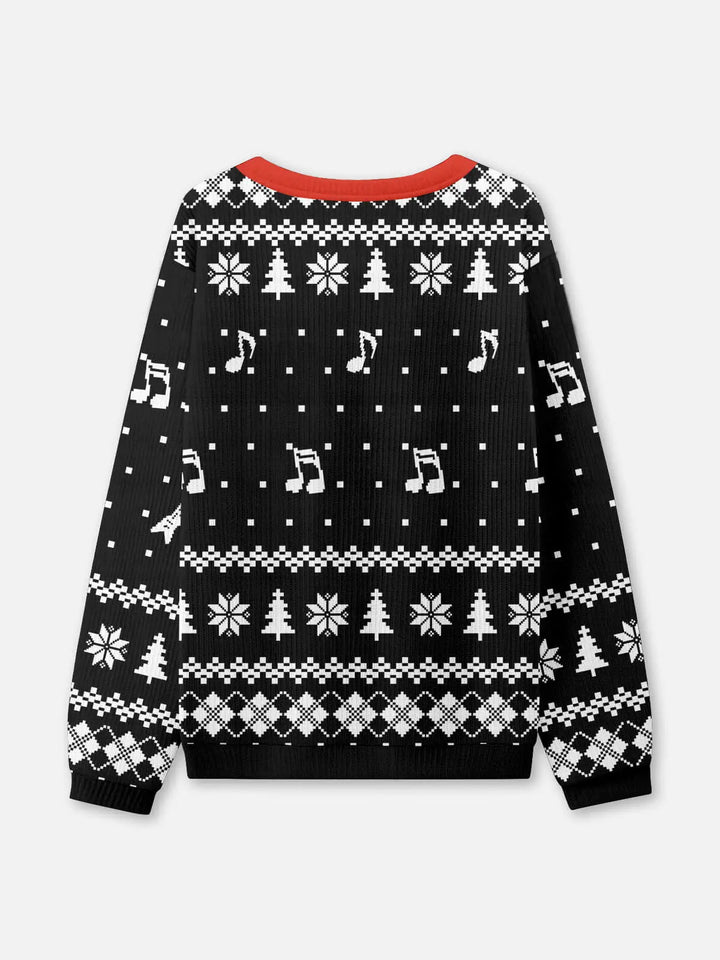 Unisex Sweter Świąteczny Prążkowany z Dzianiny | Okrągły Dekolt