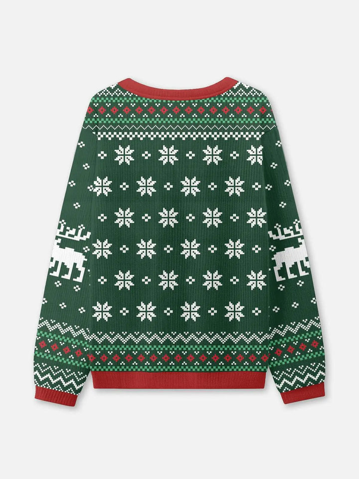 Unisex Sweter Świąteczny Zimowa Prążkowany z Dzianiny | Okrągły Dekolt