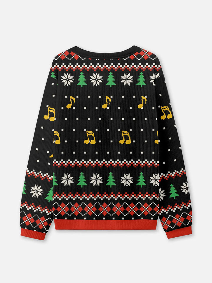 Unisex Sweter Świąteczny Prążkowany z Dzianiny | Okrągły Dekolt