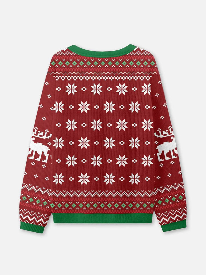 Unisex Sweter Świąteczny Zimowa Prążkowany z Dzianiny | Okrągły Dekolt