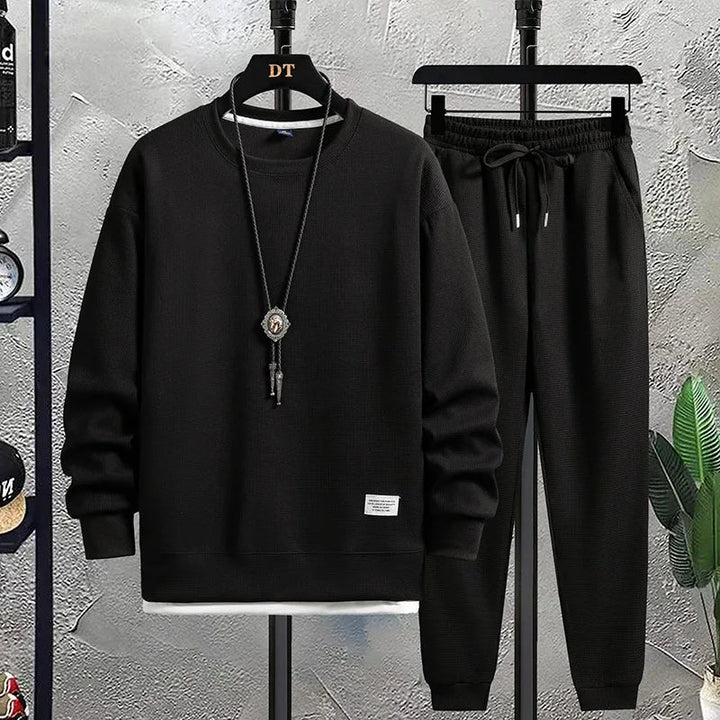 Męski Dres Slim Fit z Dzianiny | Okrągły Dekolt