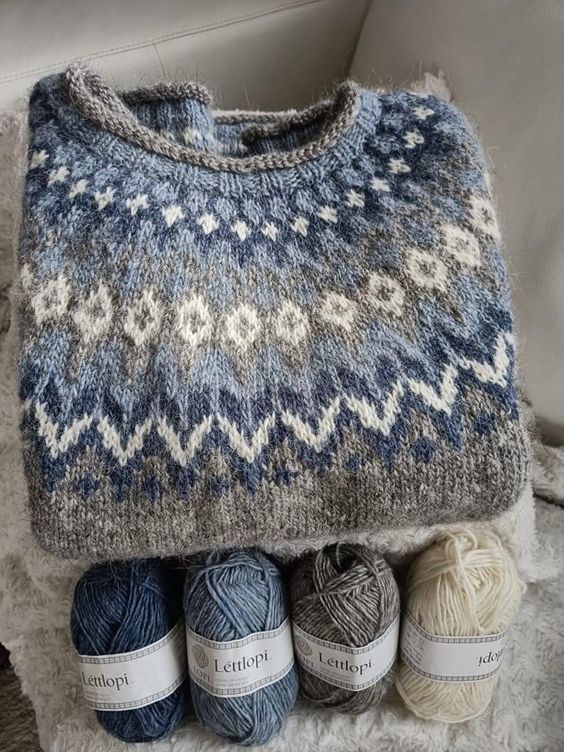 Damski Sweter Szary Wzór Norweski Zimowy | z Dzianiny