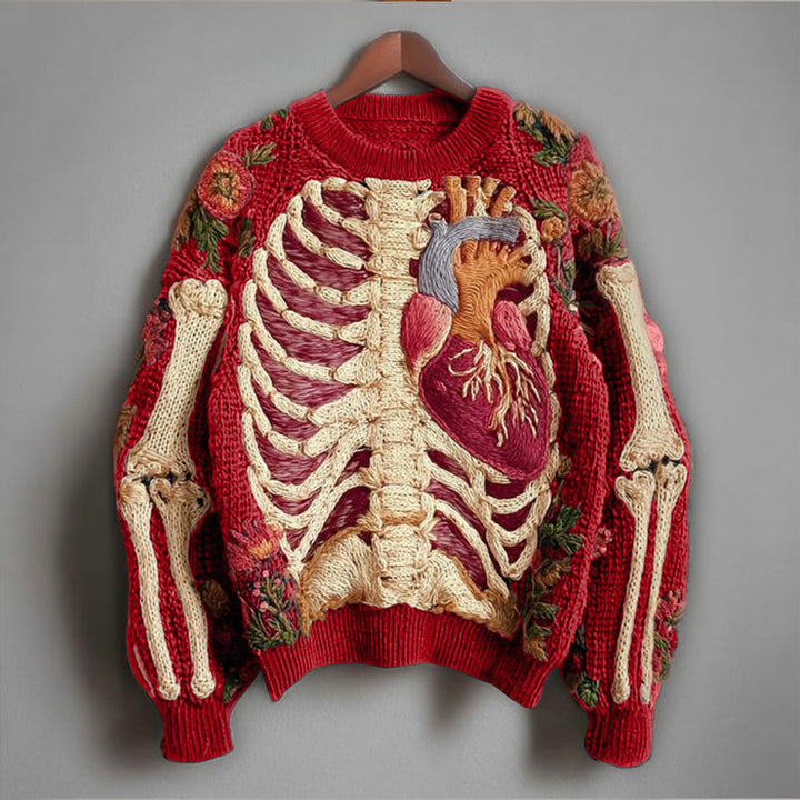 Damski Sweter Oversize Haftowany z Dzianiny | Halloween