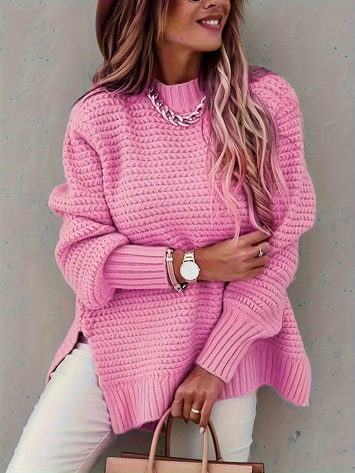 Damski Sweter Oversize Prążkowany z Dzianiny | Ciepły