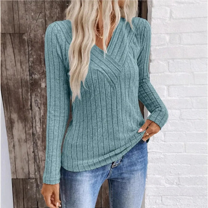 Damski Top Prążkowany Kopertowy | V-Neck