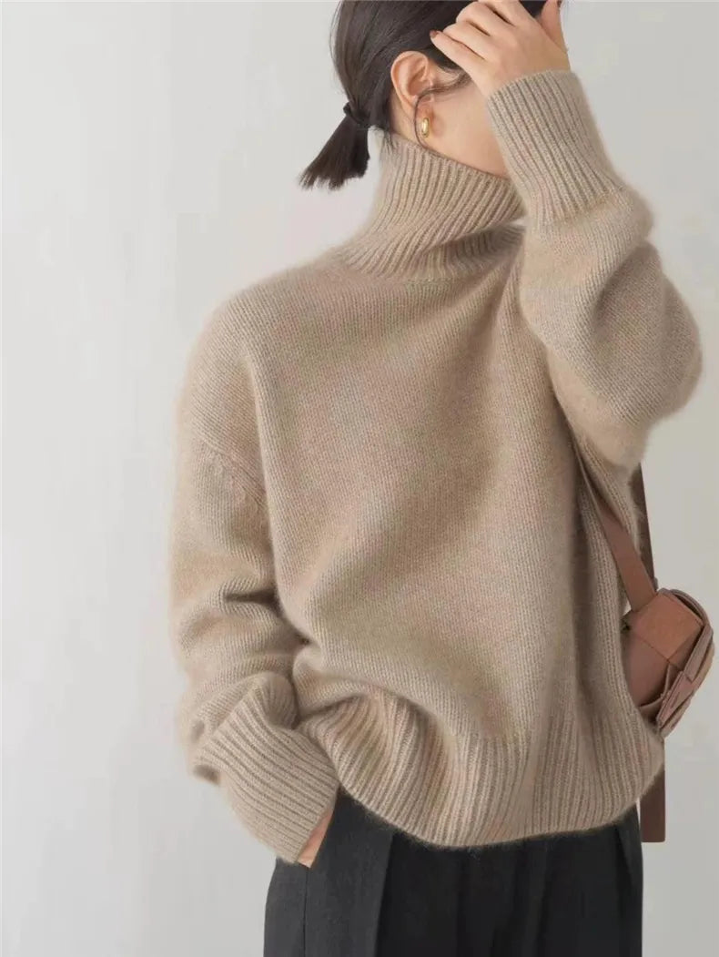 Damski Sweter Golf Prążkowany z Dzianiny | Zimowy