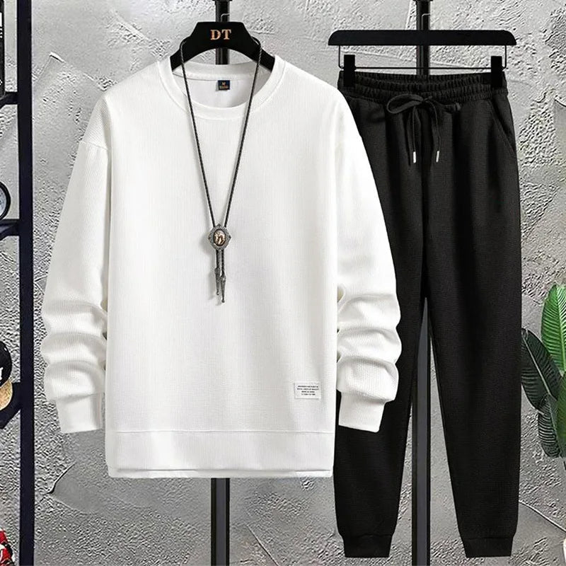 Męski Dres Slim Fit z Dzianiny | Okrągły Dekolt