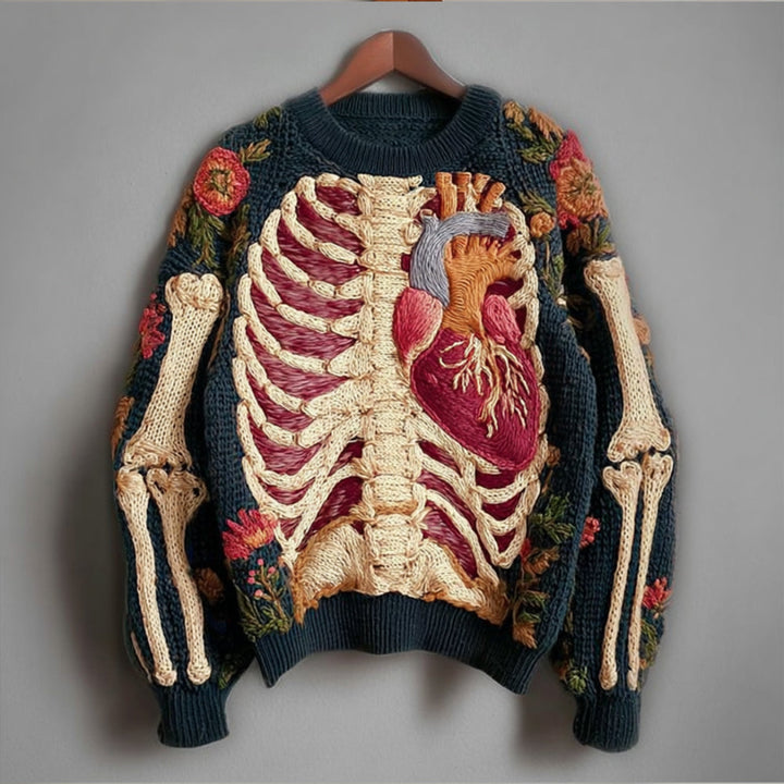 Damski Sweter Oversize Haftowany z Dzianiny | Halloween