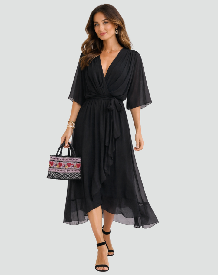 Damska Elegancka Sukienka Kopertowa | Midi