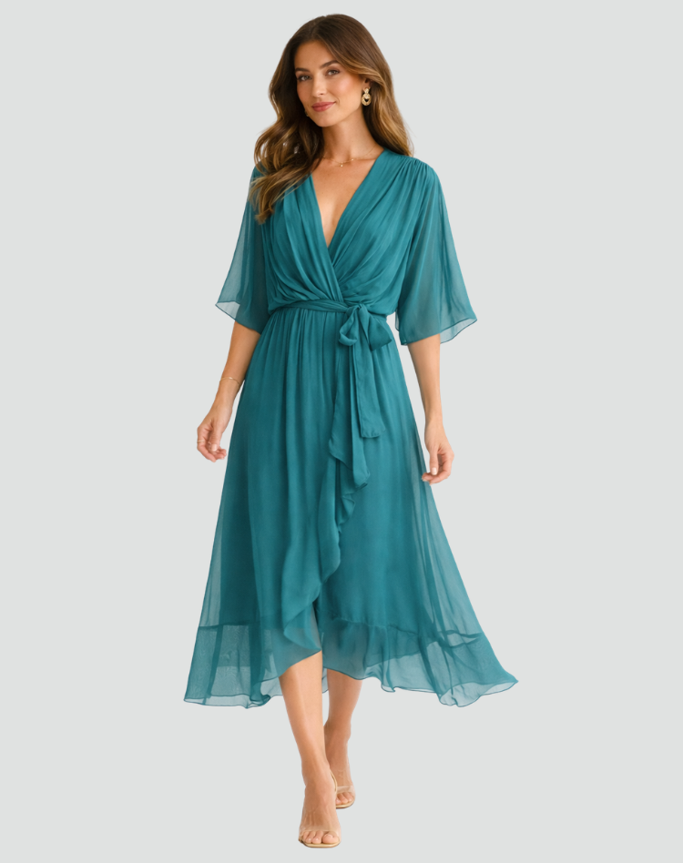 Damska Elegancka Sukienka Kopertowa | Midi
