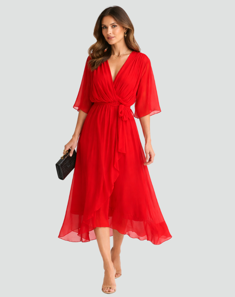 Damska Elegancka Sukienka Kopertowa | Midi