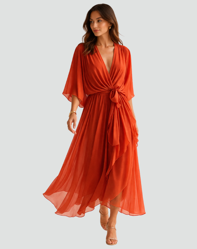 Damska Elegancka Sukienka Kopertowa | Midi
