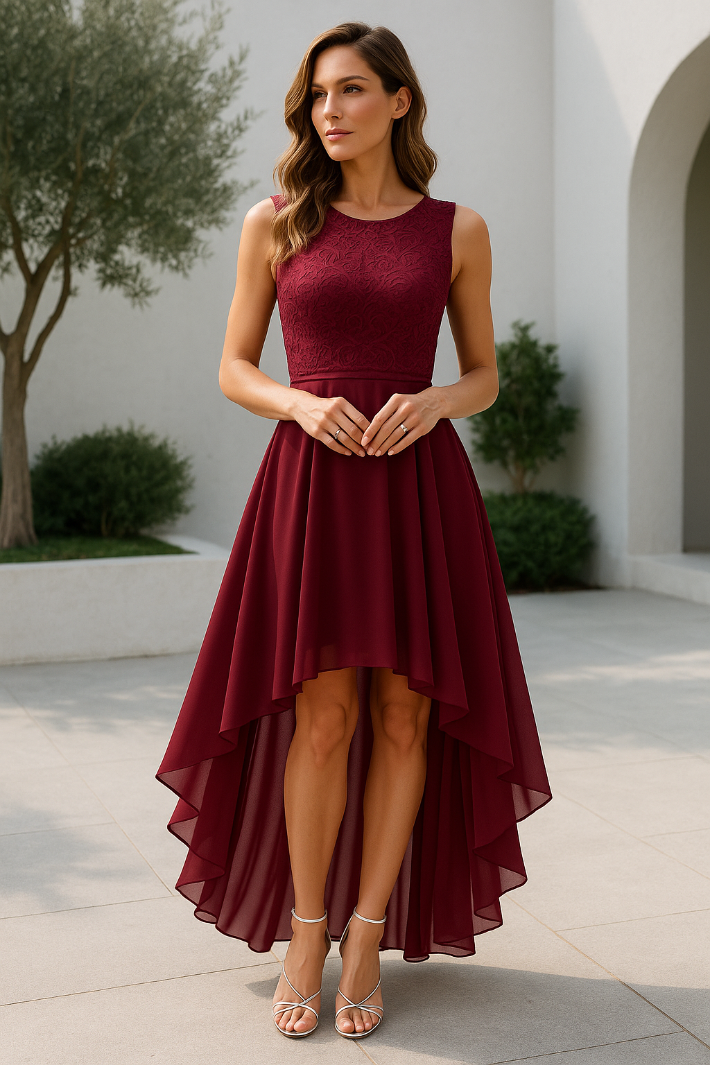 Damska Elegancka Asymetryczna Suknia Wieczorowa z Wysokim i Niskim Dołem | Maxi