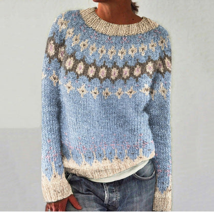 Damski Sweter Norweski Niebieski z Dzianiny | Zimowy