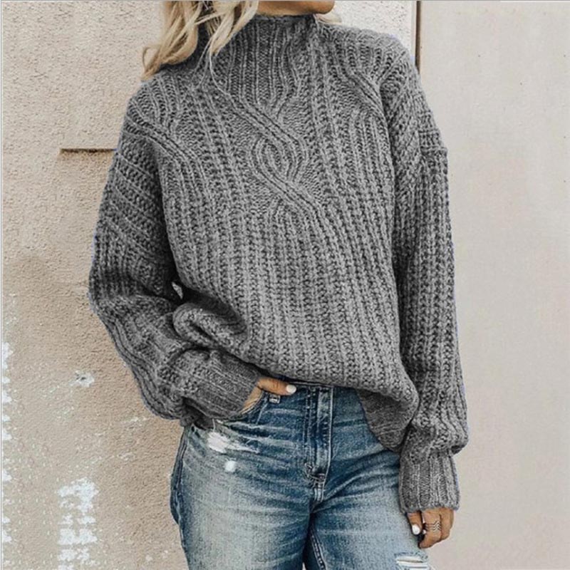 Damski Sweter Golf Zimowa z Dzianiny | Oversize