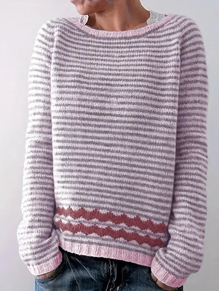 Damski Sweter w Paski z Dzianiny | Zimowy